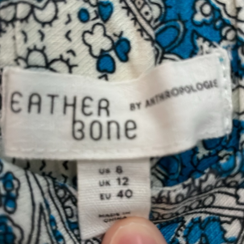 Anthropologie Feather Bone Talese Blue Paisley Printed Wide Leg Pants 8 - Picture 3 of 5